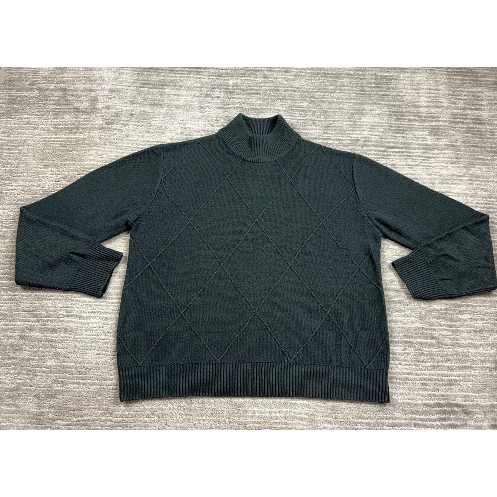 Untied Sweater Mens XL Dark Green Mock Neck Diamond Knit Long Sleeve Pullover